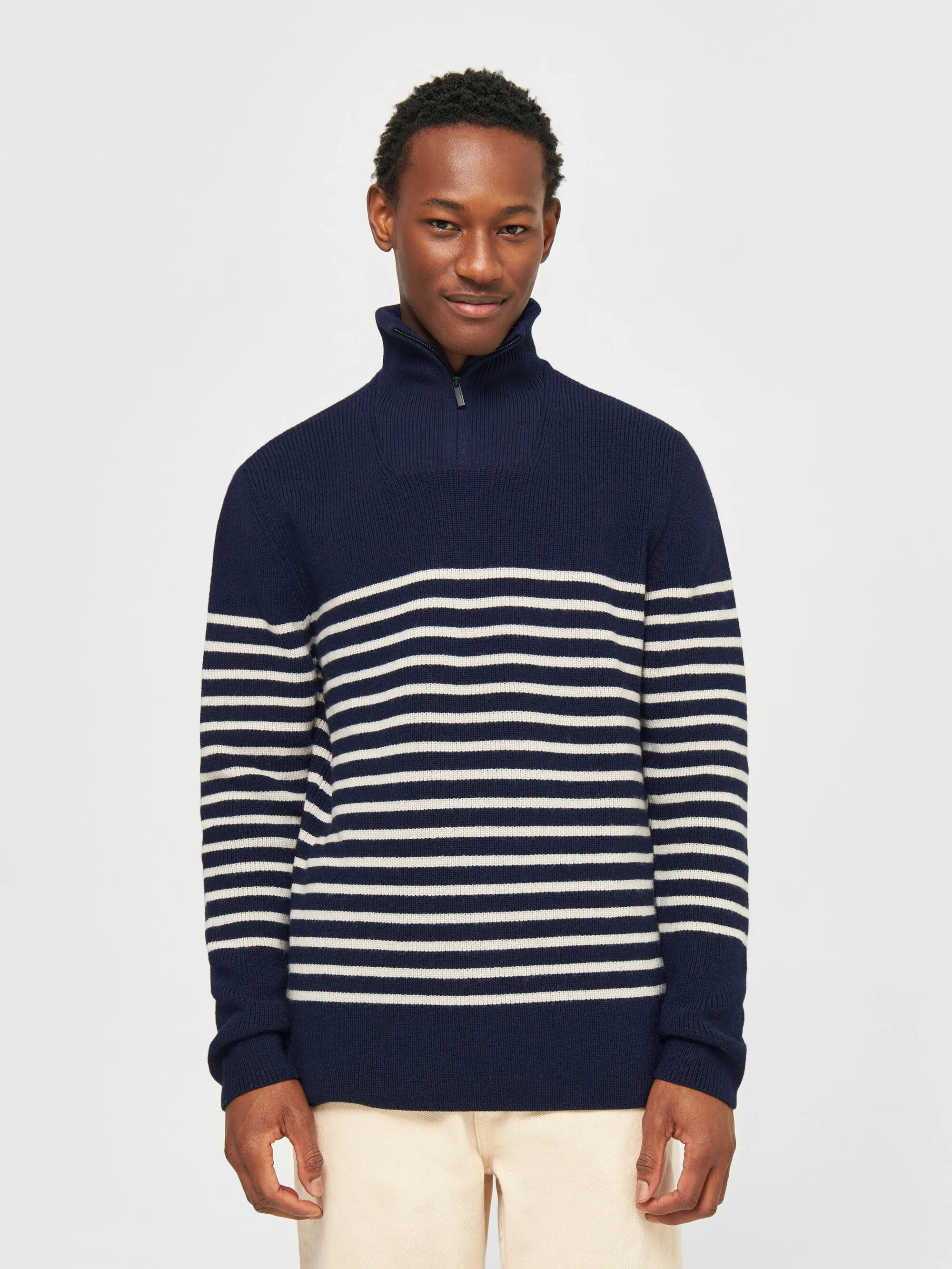 1/2 neck zip merino wool rib knit - Total Eclipse