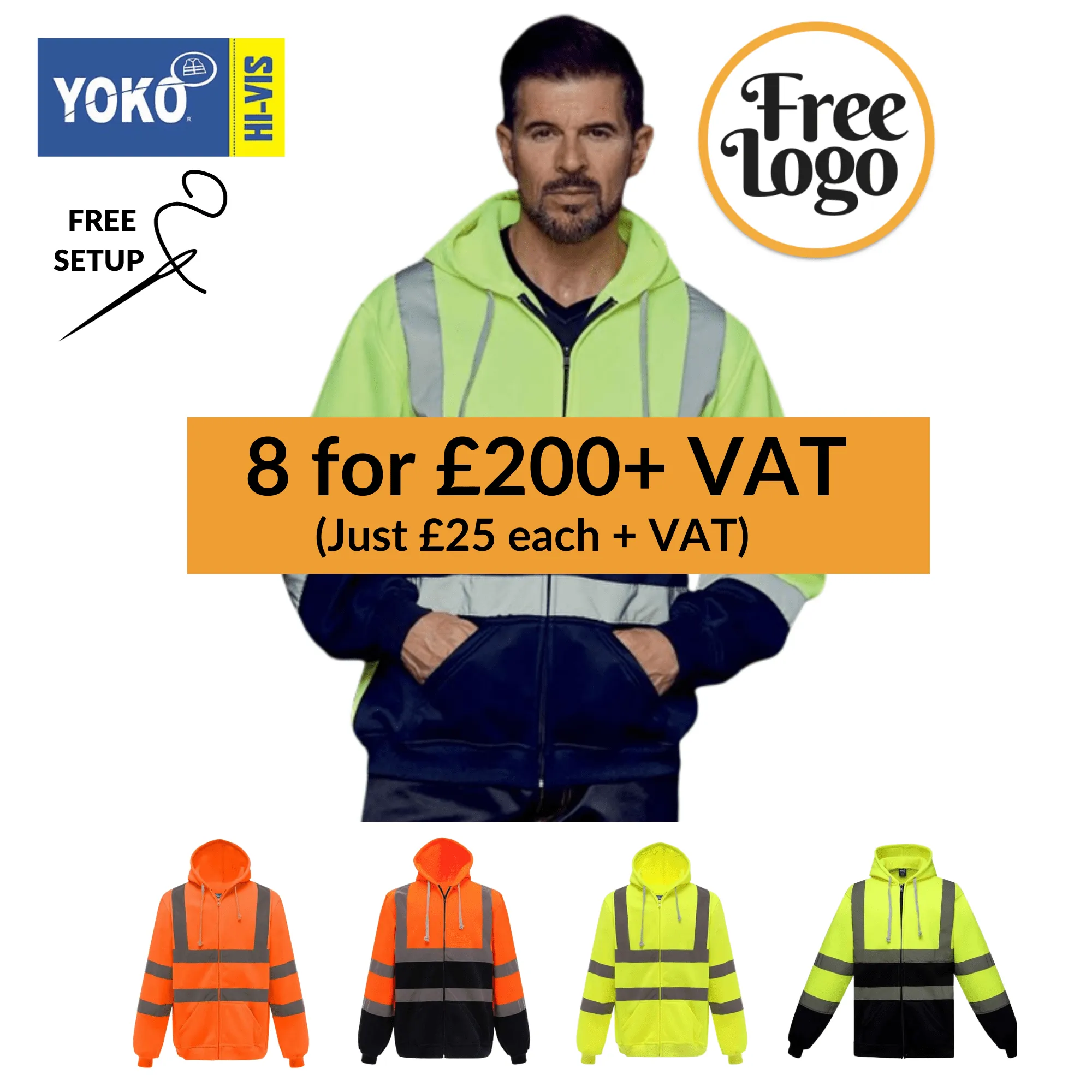 8 For £200 Yoko Hi-Vis Zip Hoodie Bundle Deal