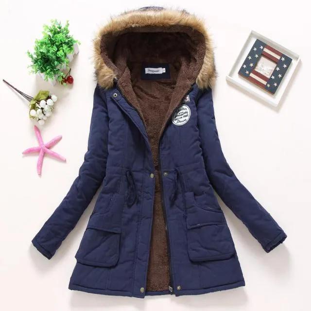 Ailegogo New Autumn Winter Women Cotton Jacket Padded Casual Slim Coat Emboridery Hooded Parkas Size 3XL Wadded Overcoat