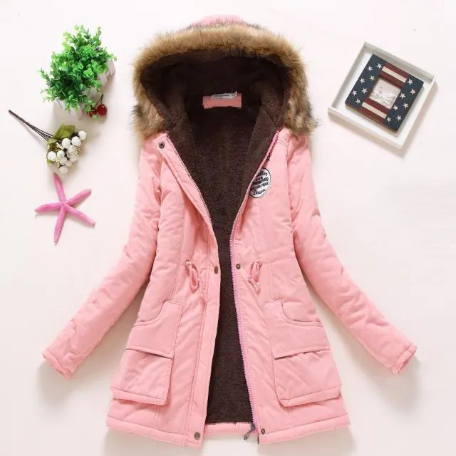 Ailegogo New Autumn Winter Women Cotton Jacket Padded Casual Slim Coat Emboridery Hooded Parkas Size 3XL Wadded Overcoat