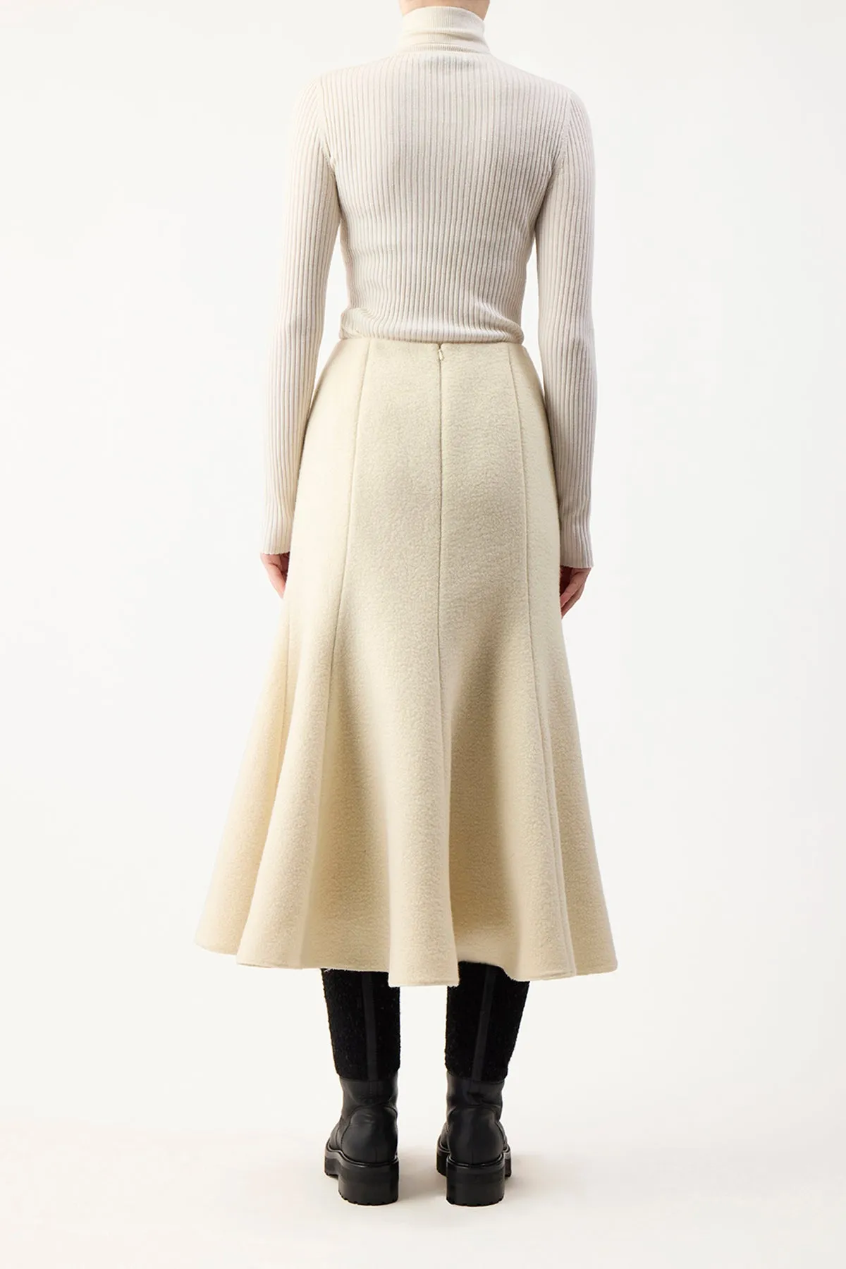 Amy Skirt in Ivory Double-Face Recycled Cashmere Felt