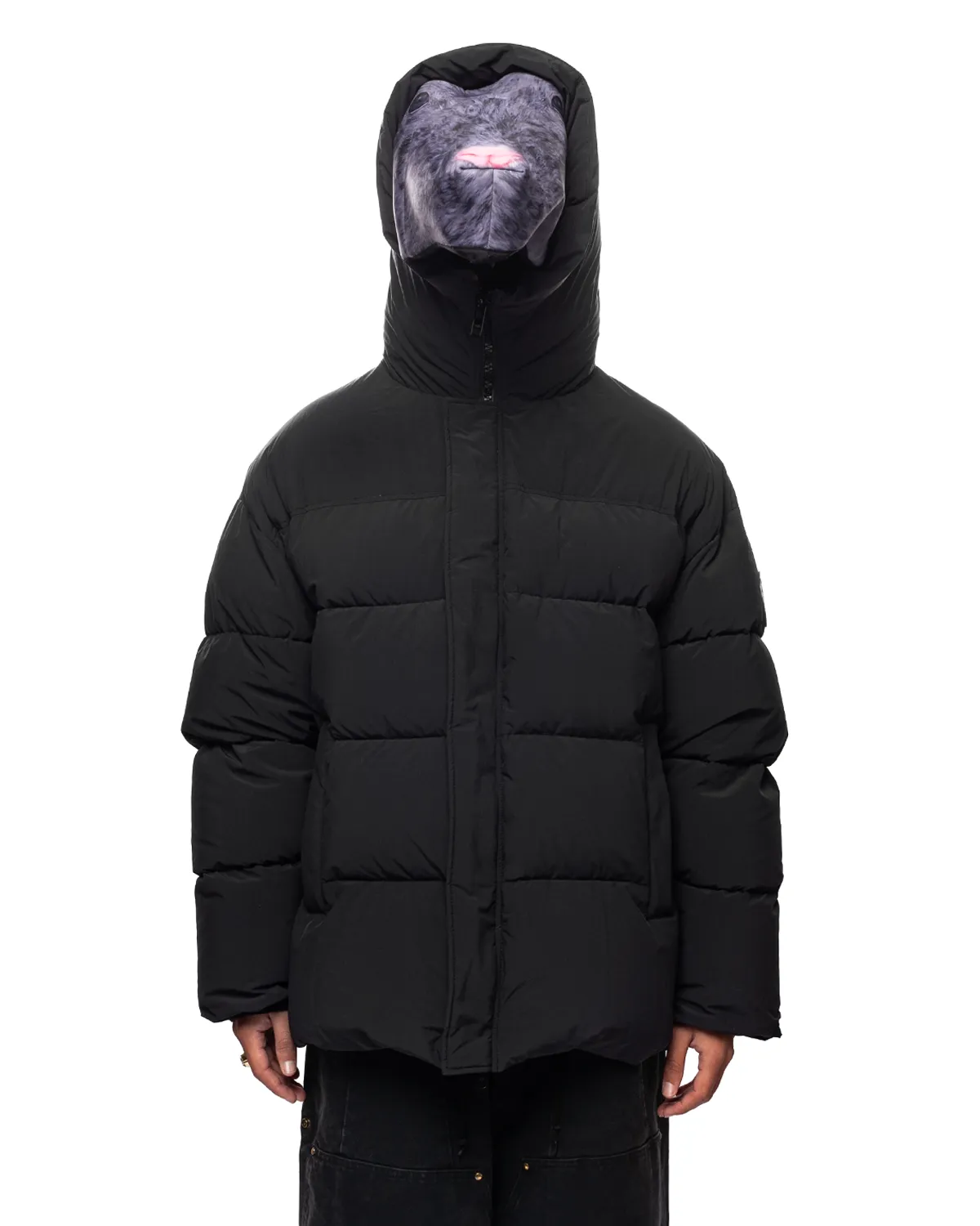 Animal Trim Puffer Jacket Black