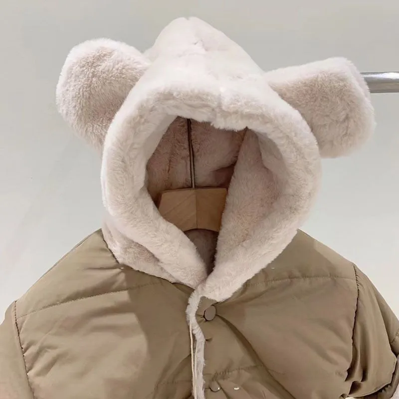 Bear Fur Hooded Children's Coat in Camel