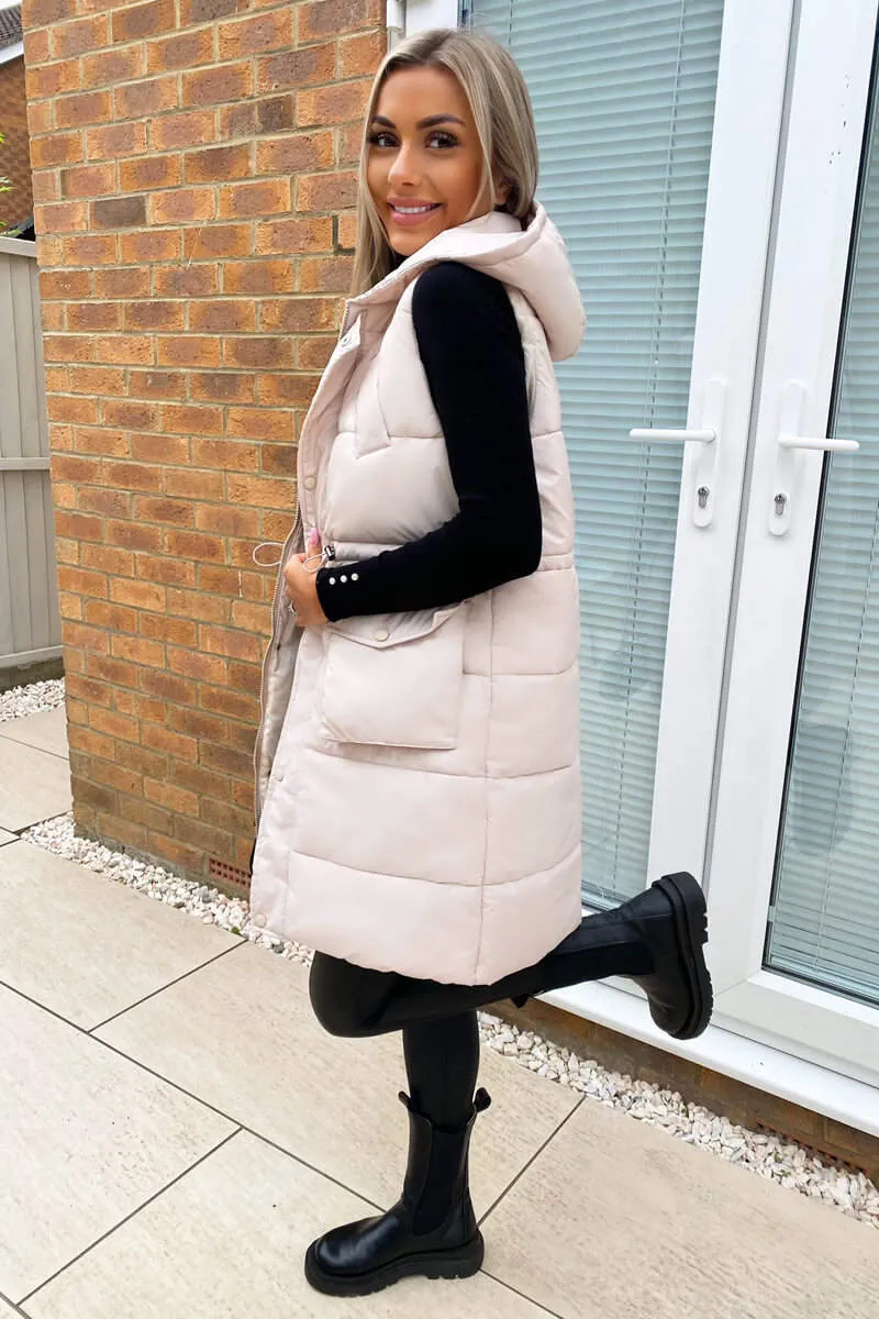 Beige Square Pocket Hooded Gilet