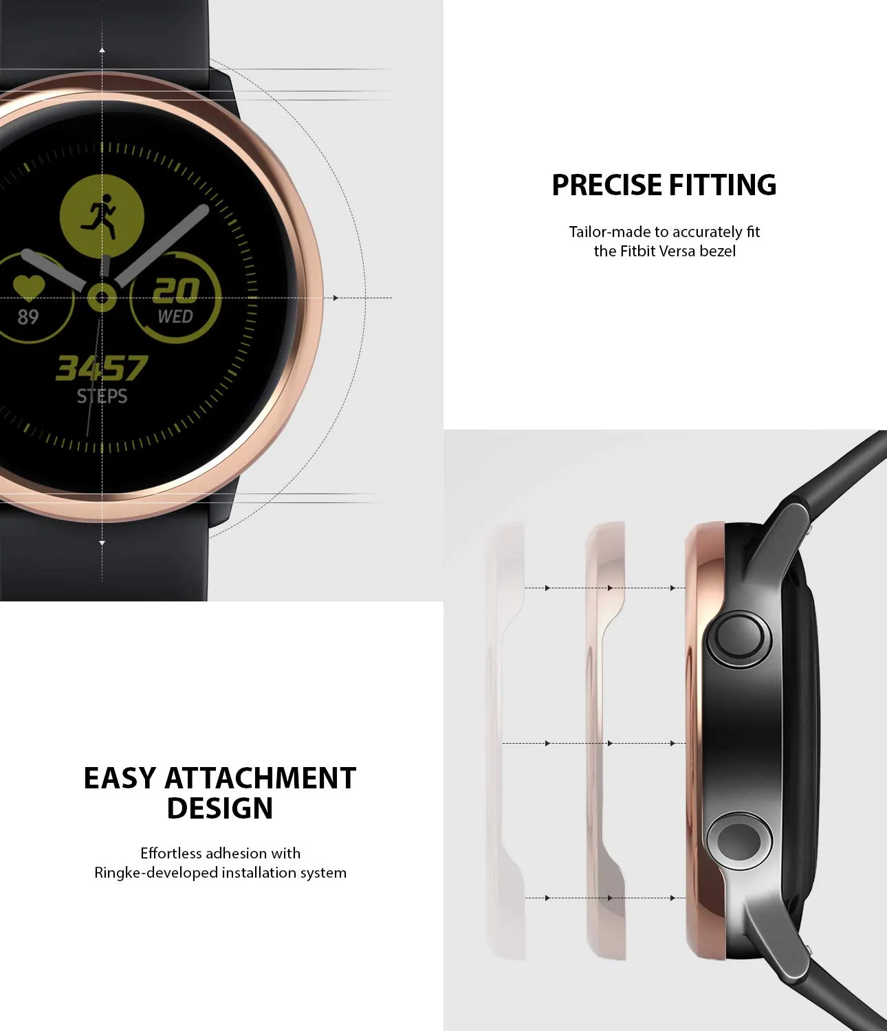 Bezel Styling Cover for Galaxy Watch Active (2019) - Glossy Rose Gold  [Stainless Steel]