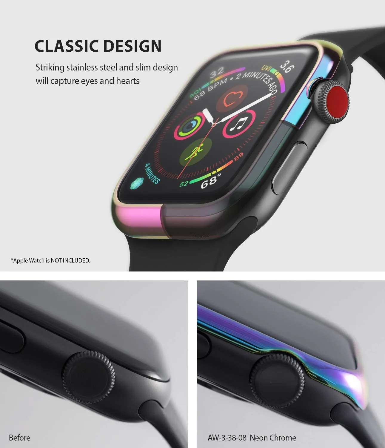 Bezel Styling for Apple Watch 38mm for Series 3 / Series 2 / Series 1 -  Neon Chrome (AW3-38-08) [Stainless Steel]