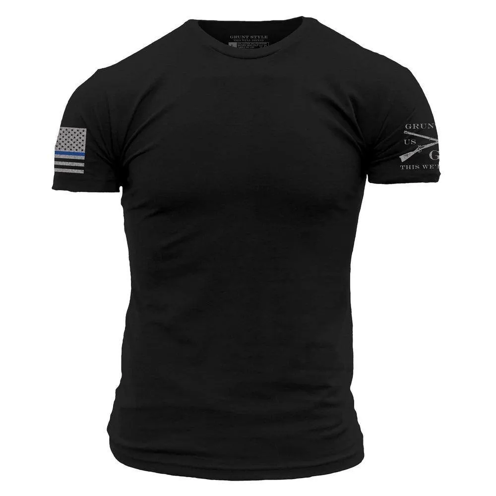 Blue Line Flag Basic T-Shirt - Black