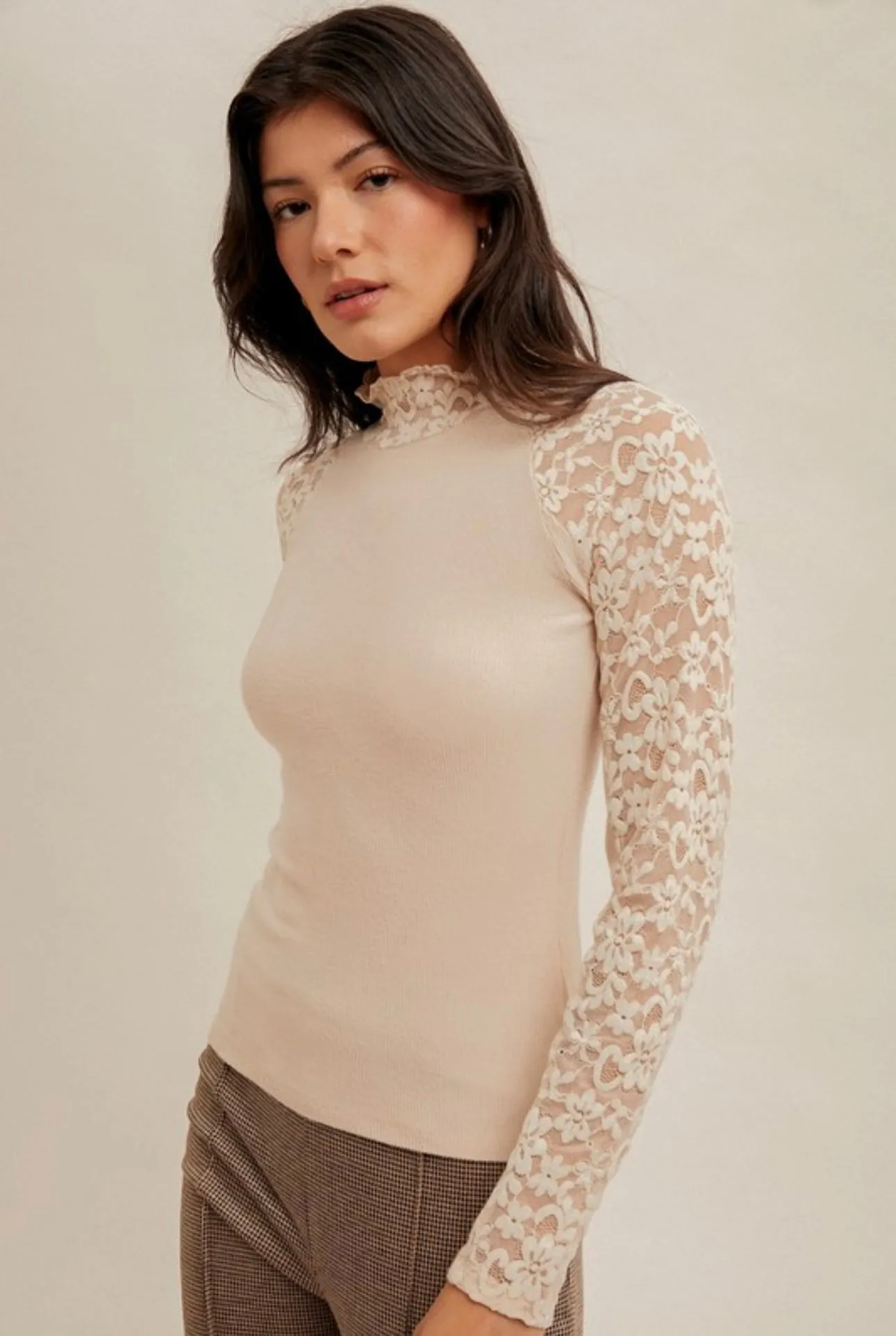 Cream Lace Mock Top