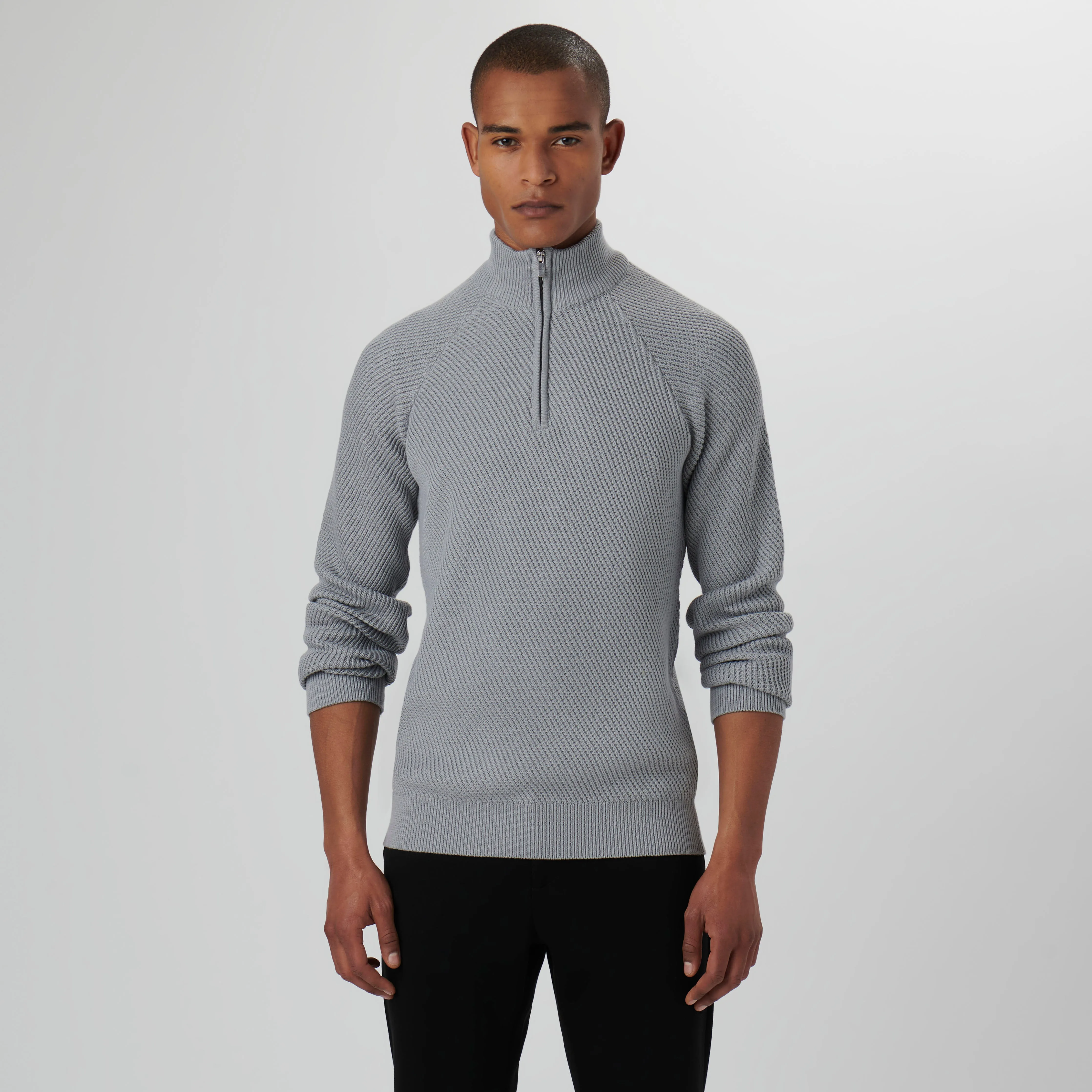 Diagonal Stitch Quarter Zip Sweater