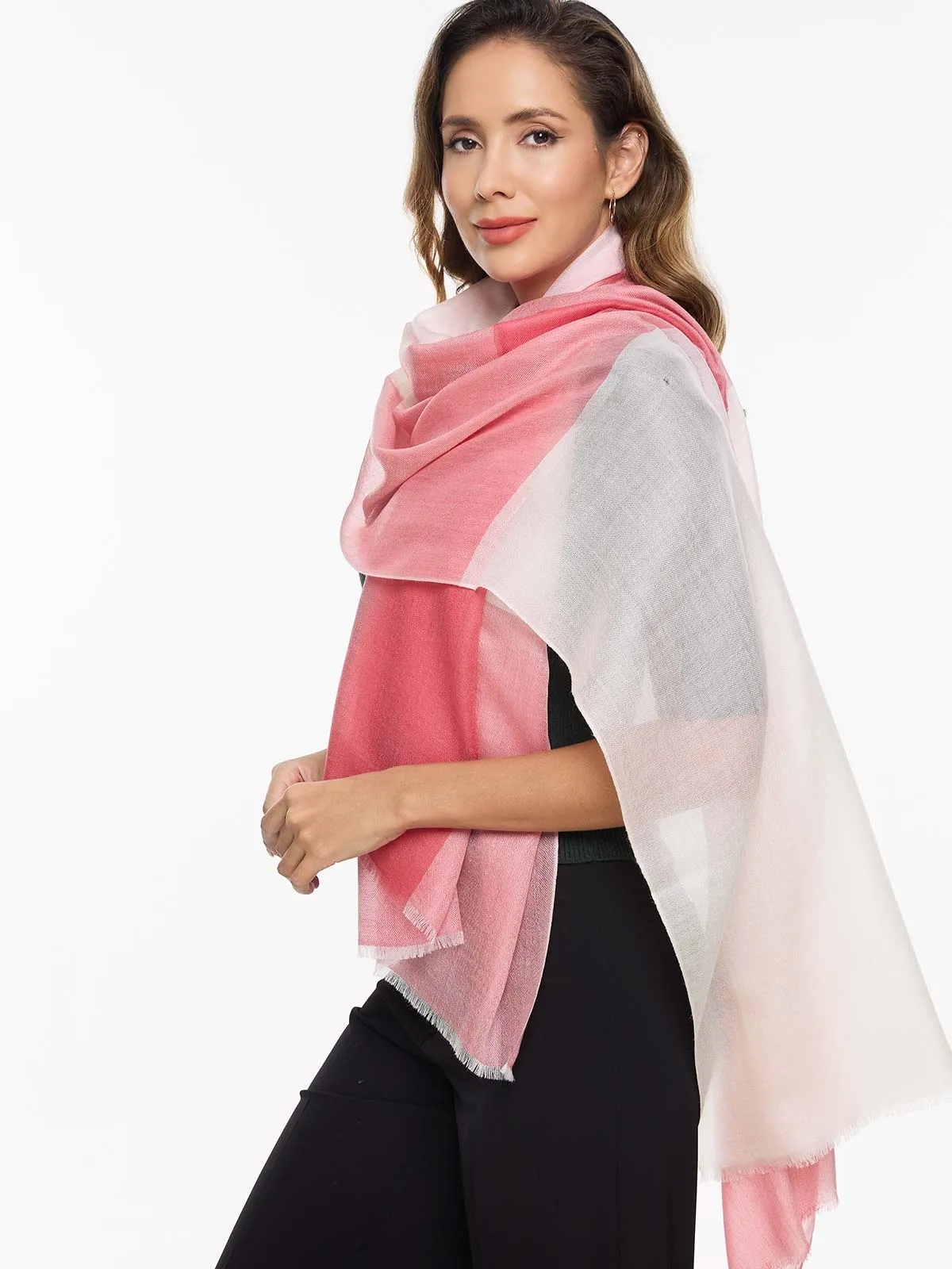 Featherlight Coral White Cashmere Scarf