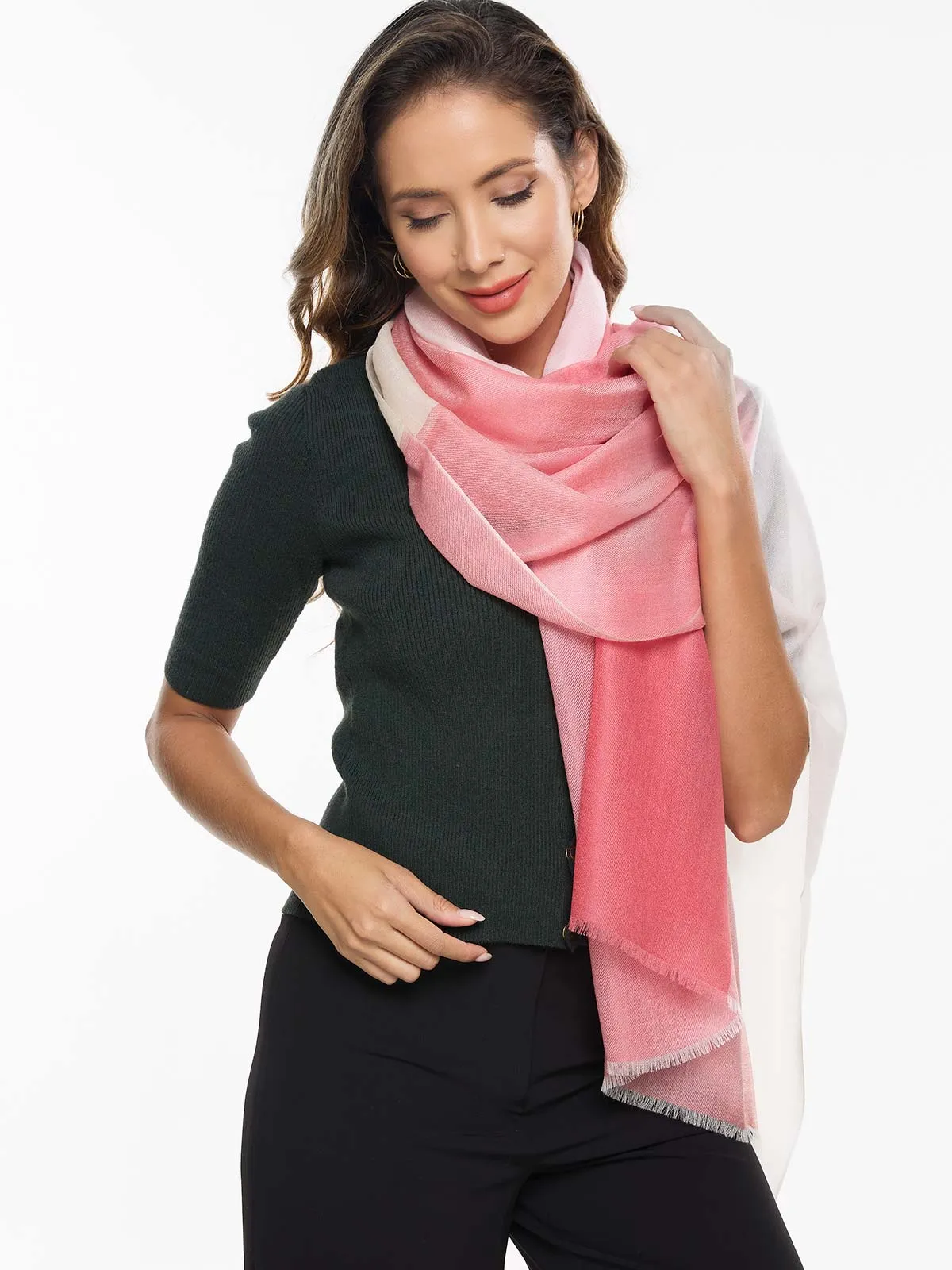 Featherlight Coral White Cashmere Scarf