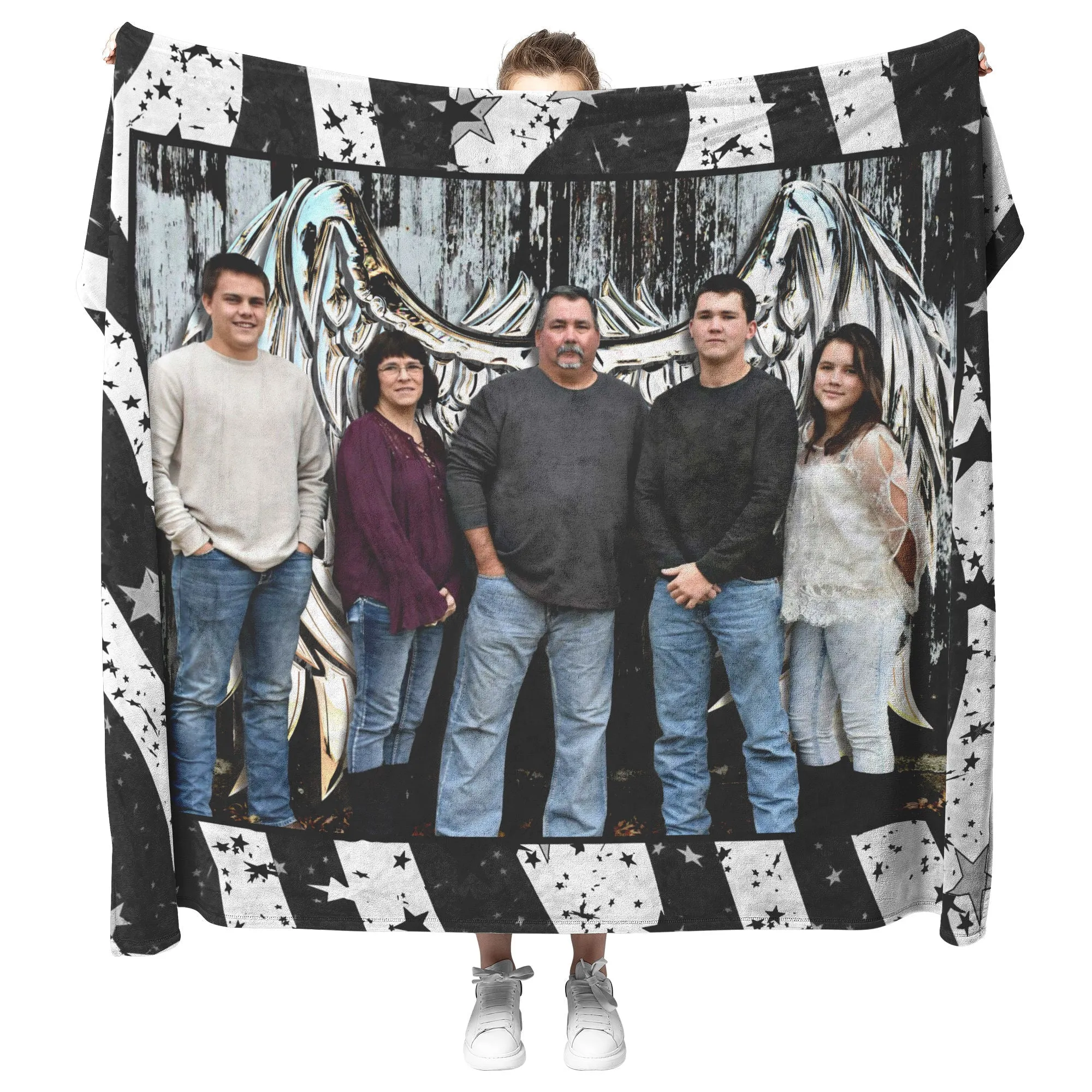 Guardian Angel Wings Memorial Photo Fleece Blanket - A heartfelt tribute to a beloved father