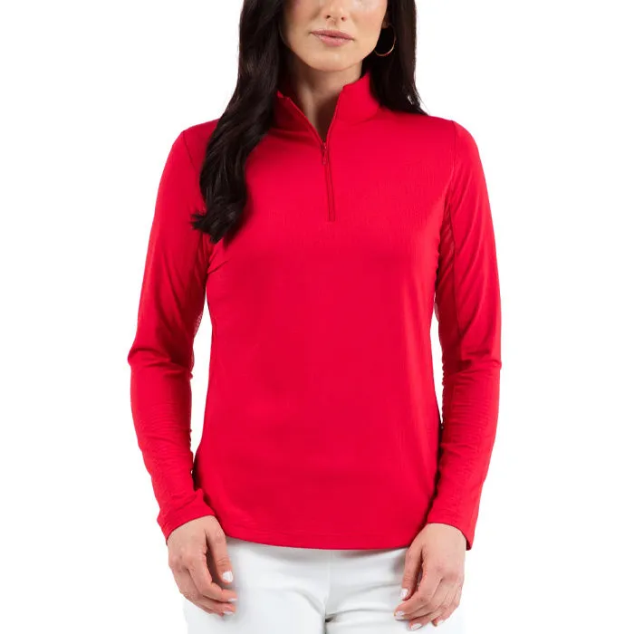 Ibkul Womens Long Sleeve Mock Solid Top - Red