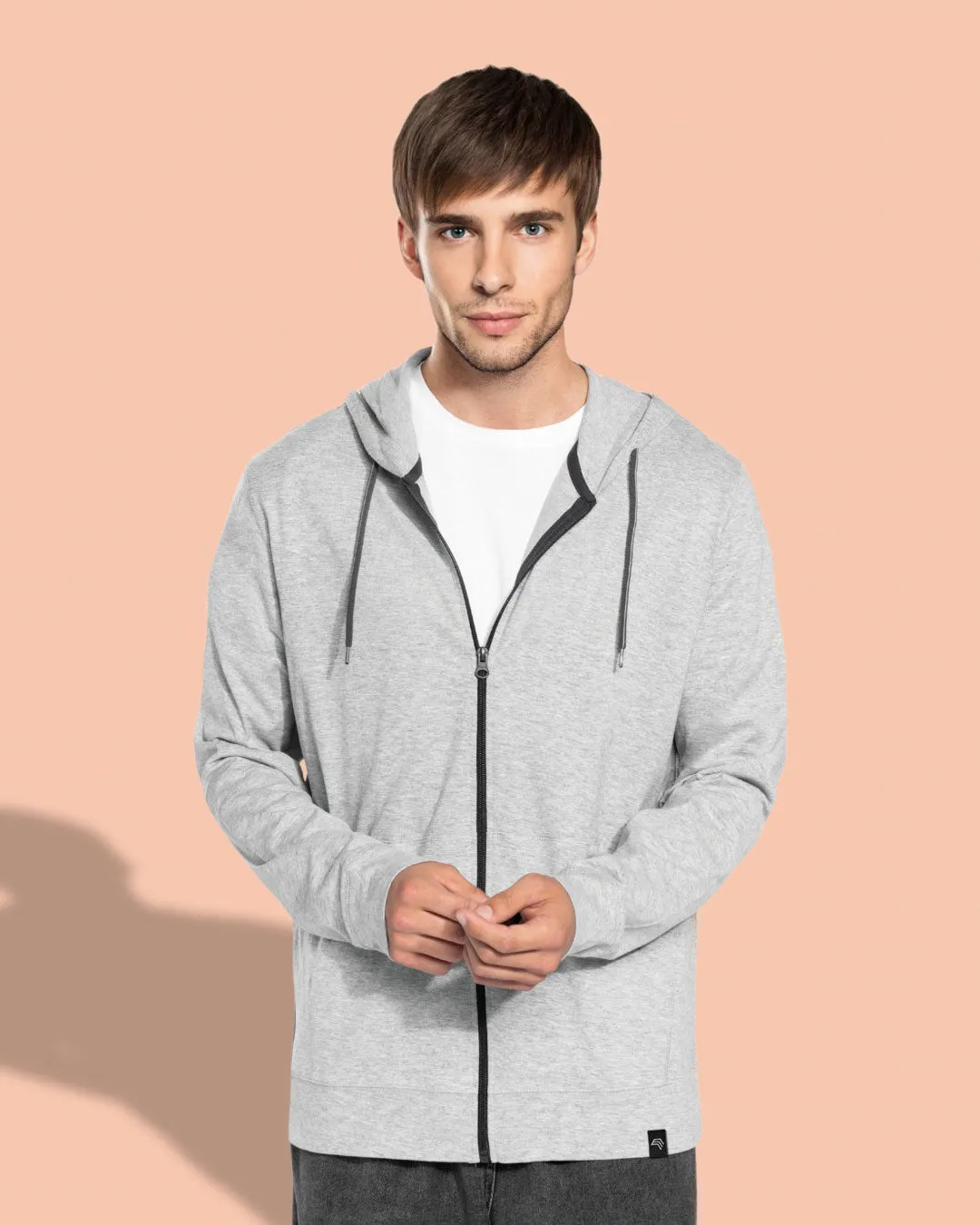 Lightweight Heather Gray Melange Contrast Sweat Jacket - KRB K438