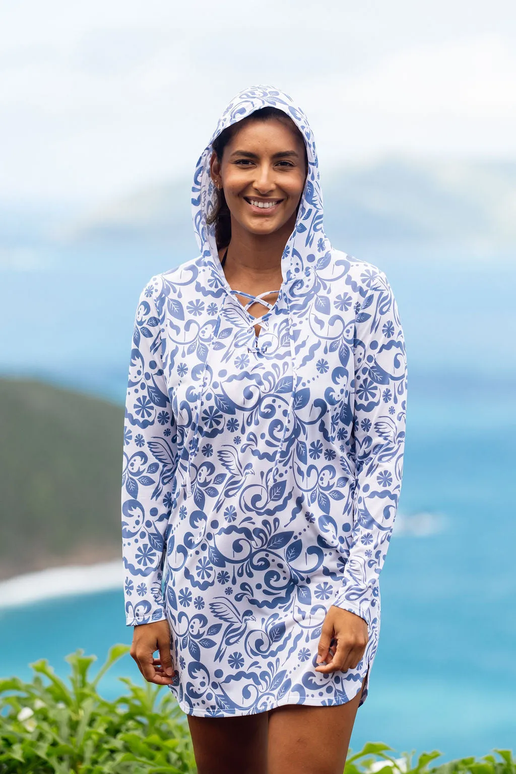 Maricel UPF50 Hooded Dress - Blue Bird Print