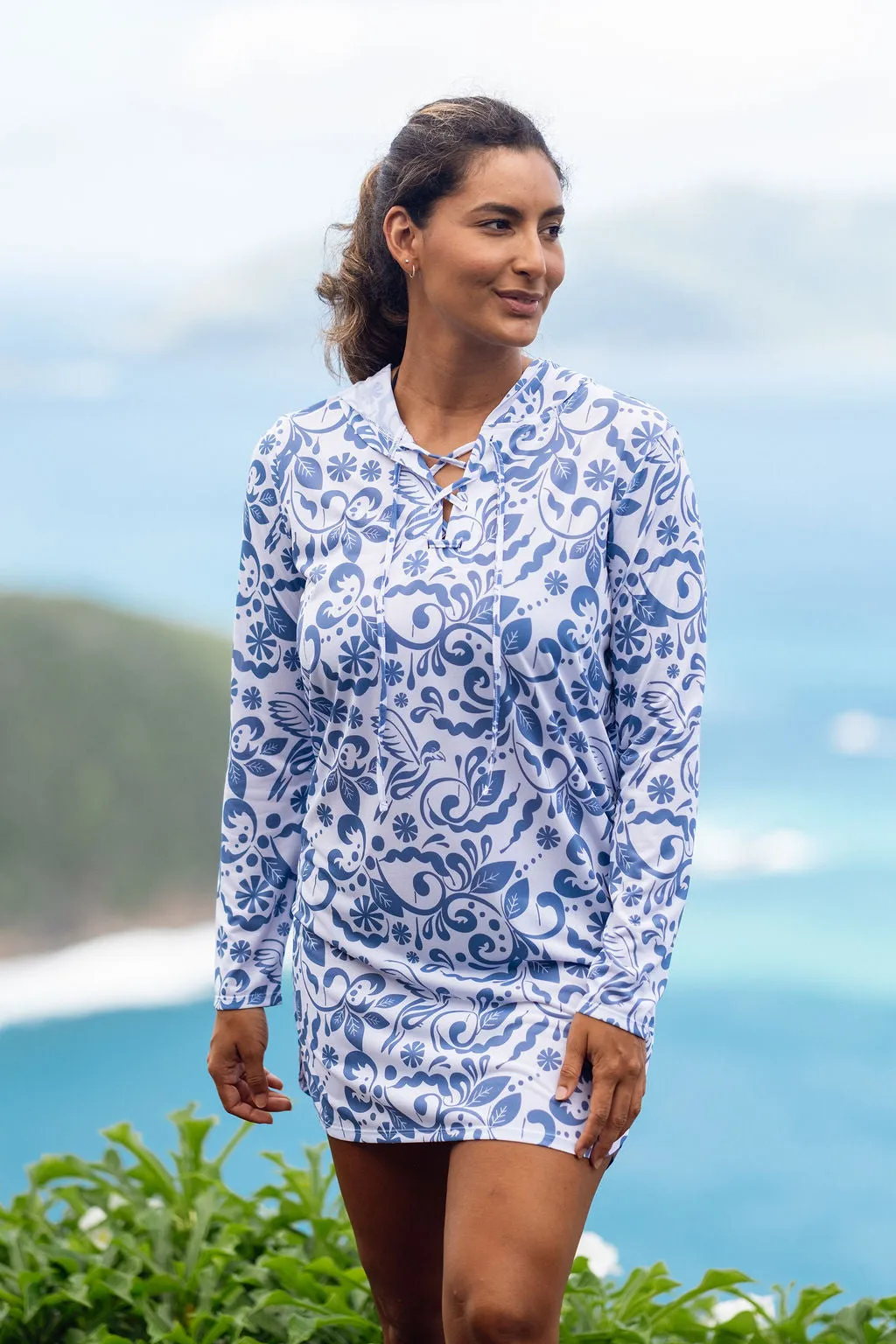 Maricel UPF50 Hooded Dress - Blue Bird Print