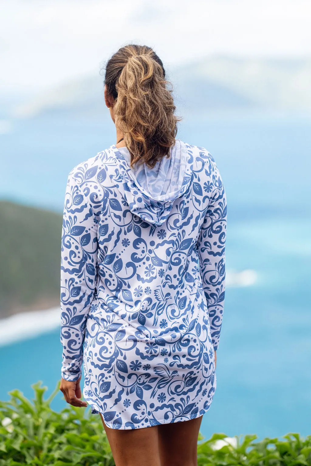 Maricel UPF50 Hooded Dress - Blue Bird Print