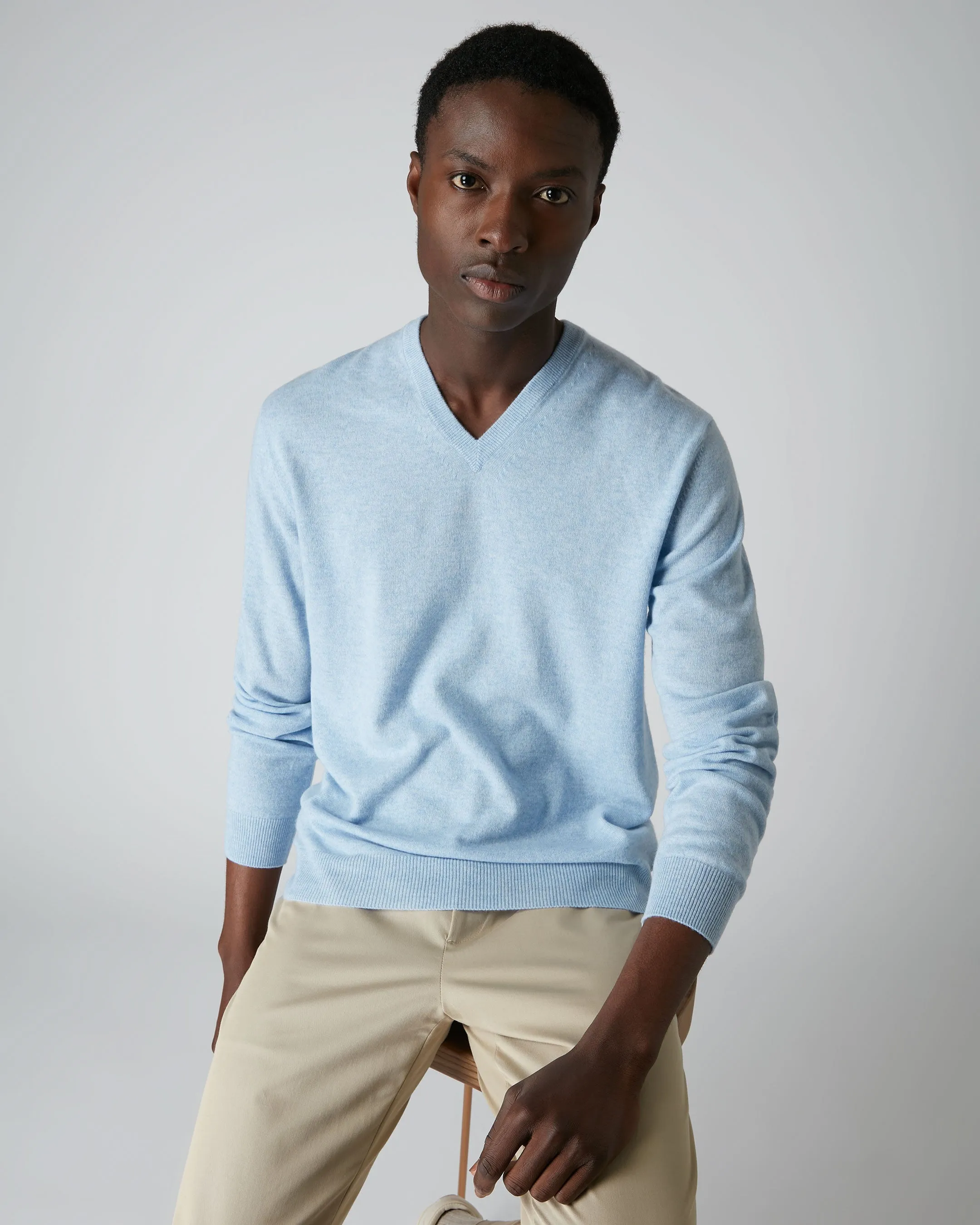 Men's Burlington V Neck Cashmere Sweater Cornflower Blue