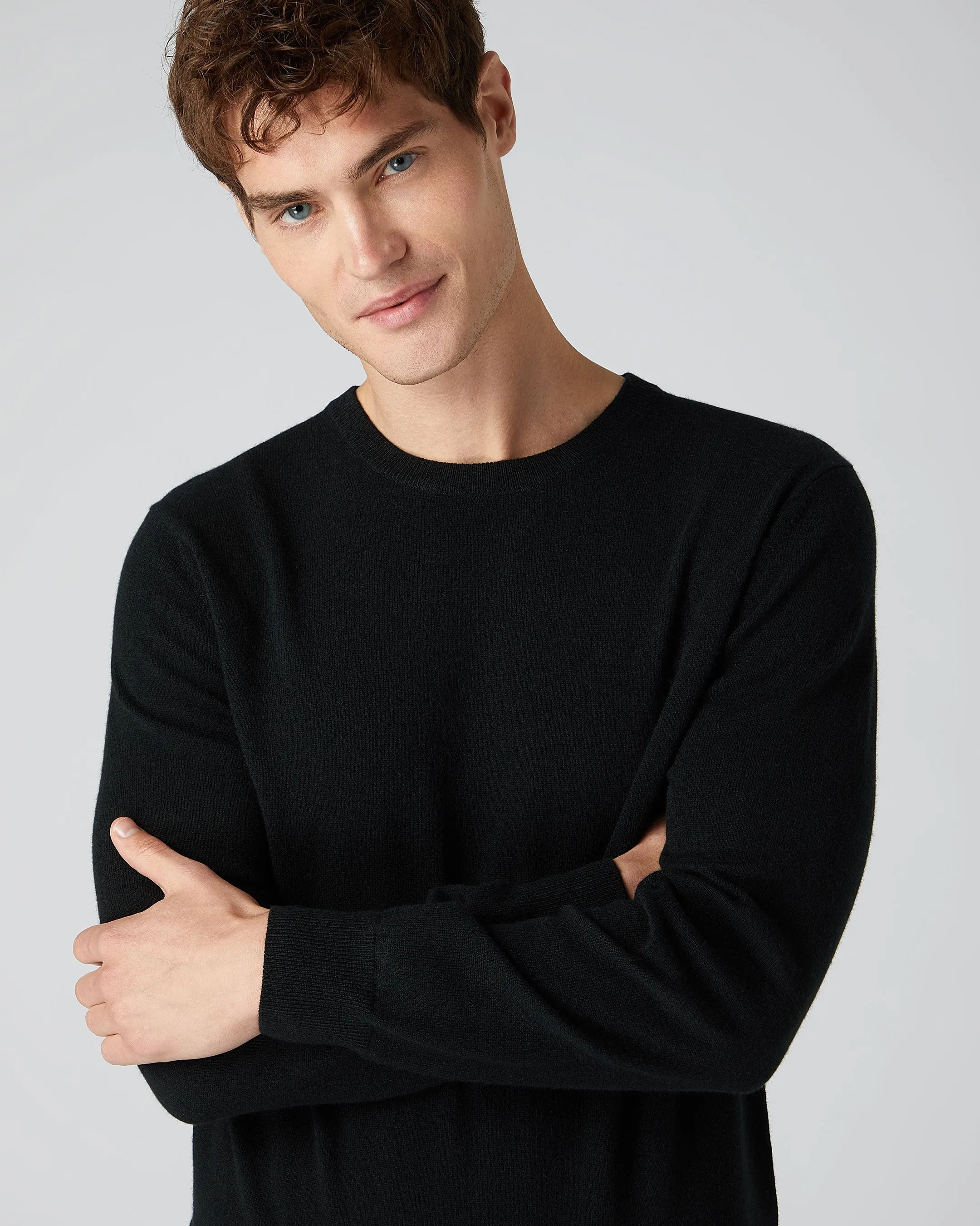 Men's Oxford Round Neck Cashmere Sweater Black