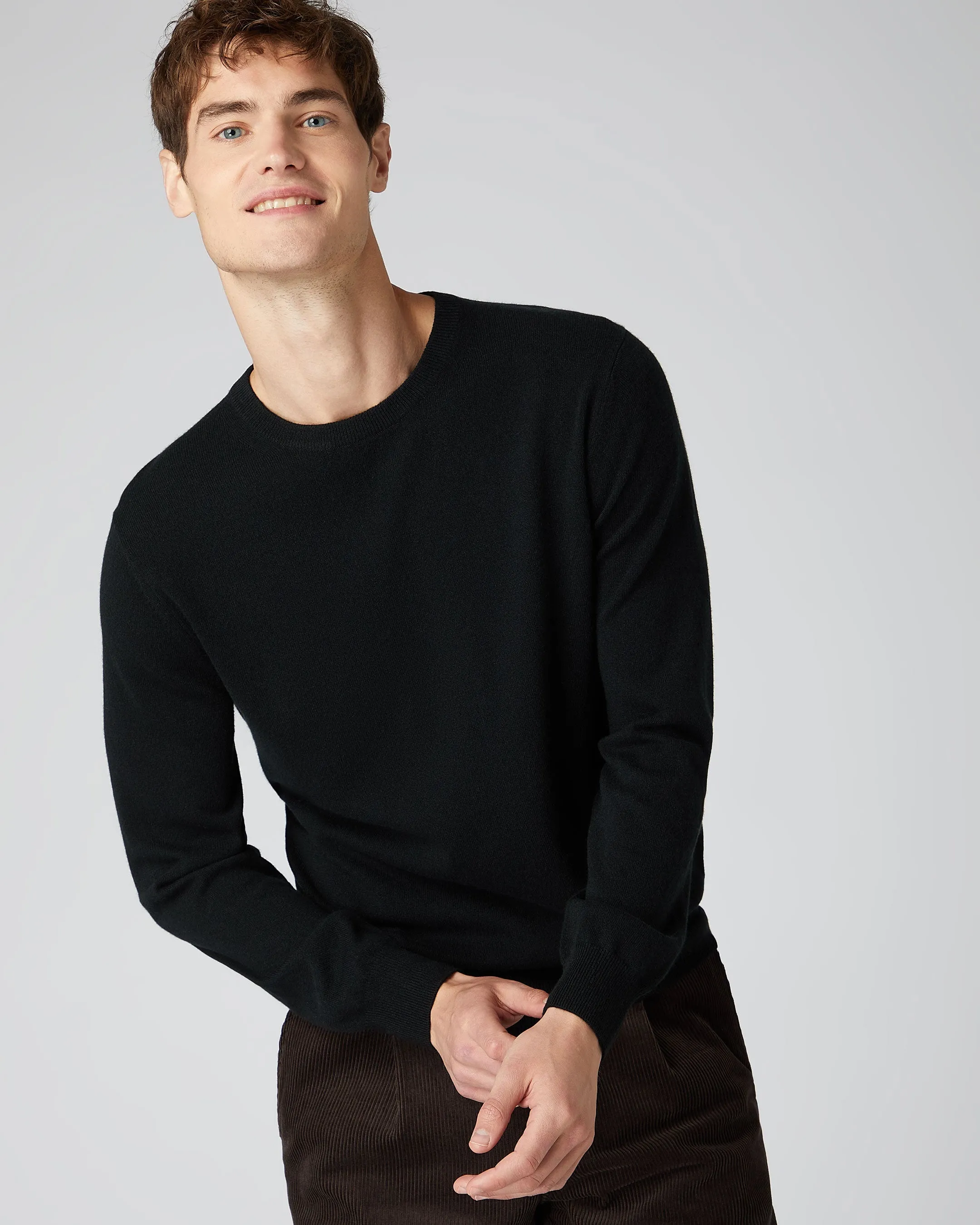 Men's Oxford Round Neck Cashmere Sweater Black