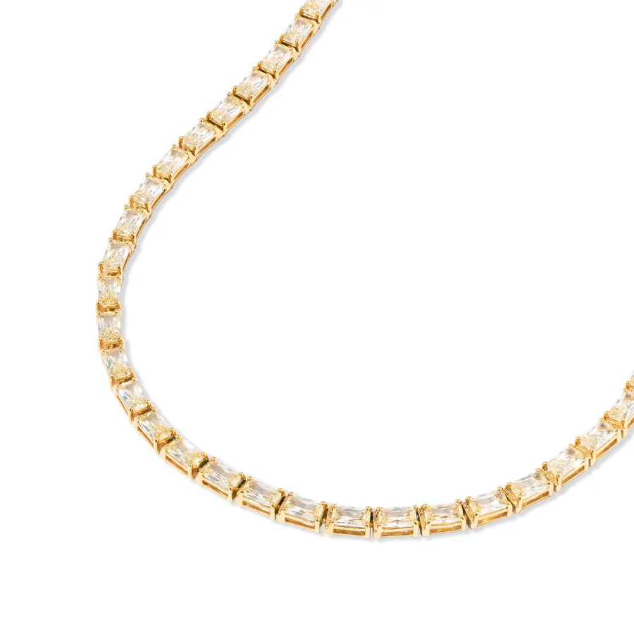 Pave 18K Gold Vermeil Canary Baguette Tennis Necklace