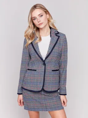 Plaid Woven Blazer with Hood - Almond