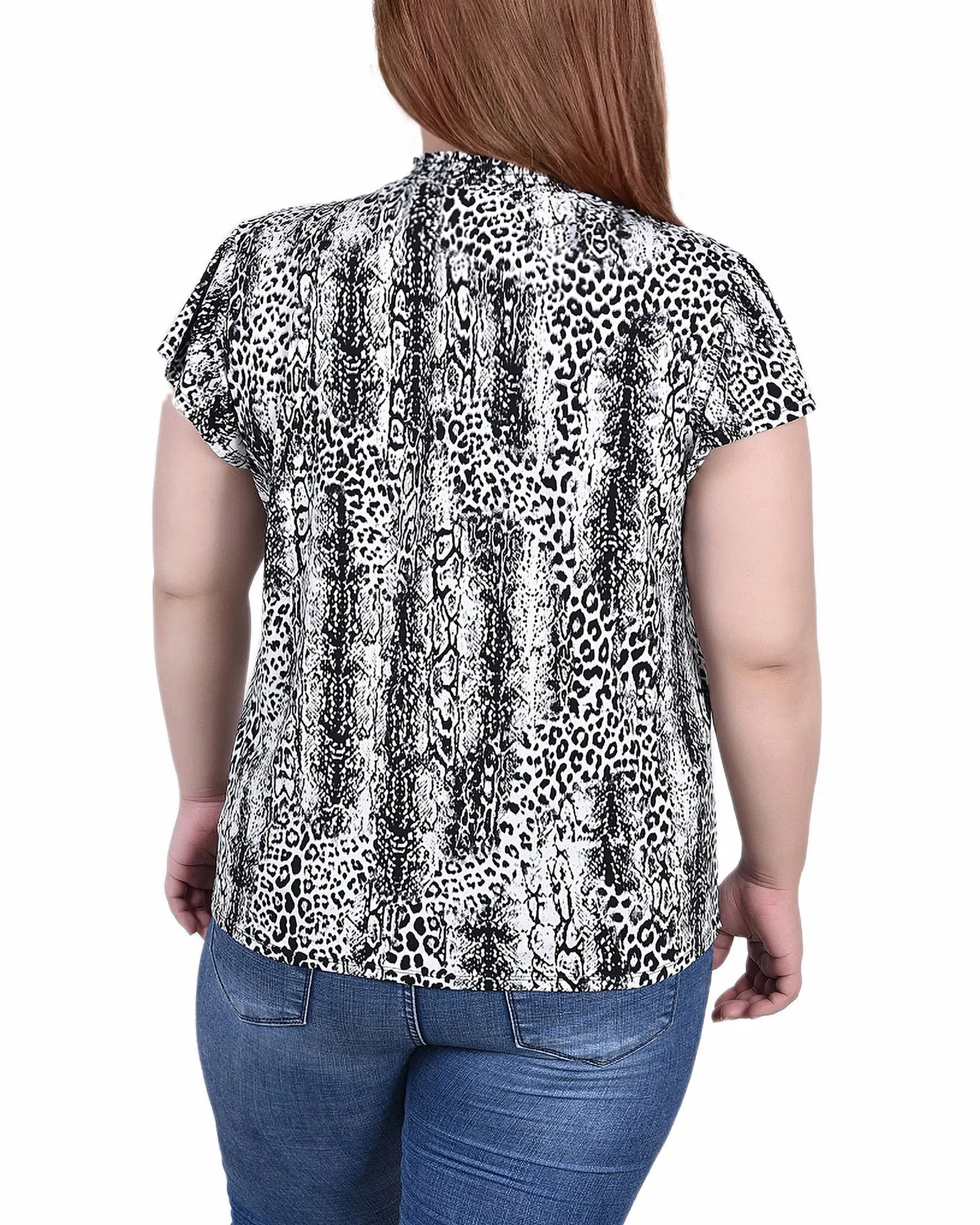 Plus Size Short Flutter Sleeve Mock Neck Top