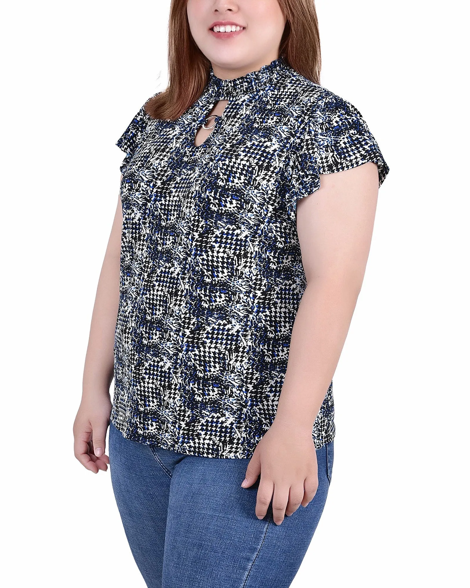 Plus Size Short Flutter Sleeve Mock Neck Top