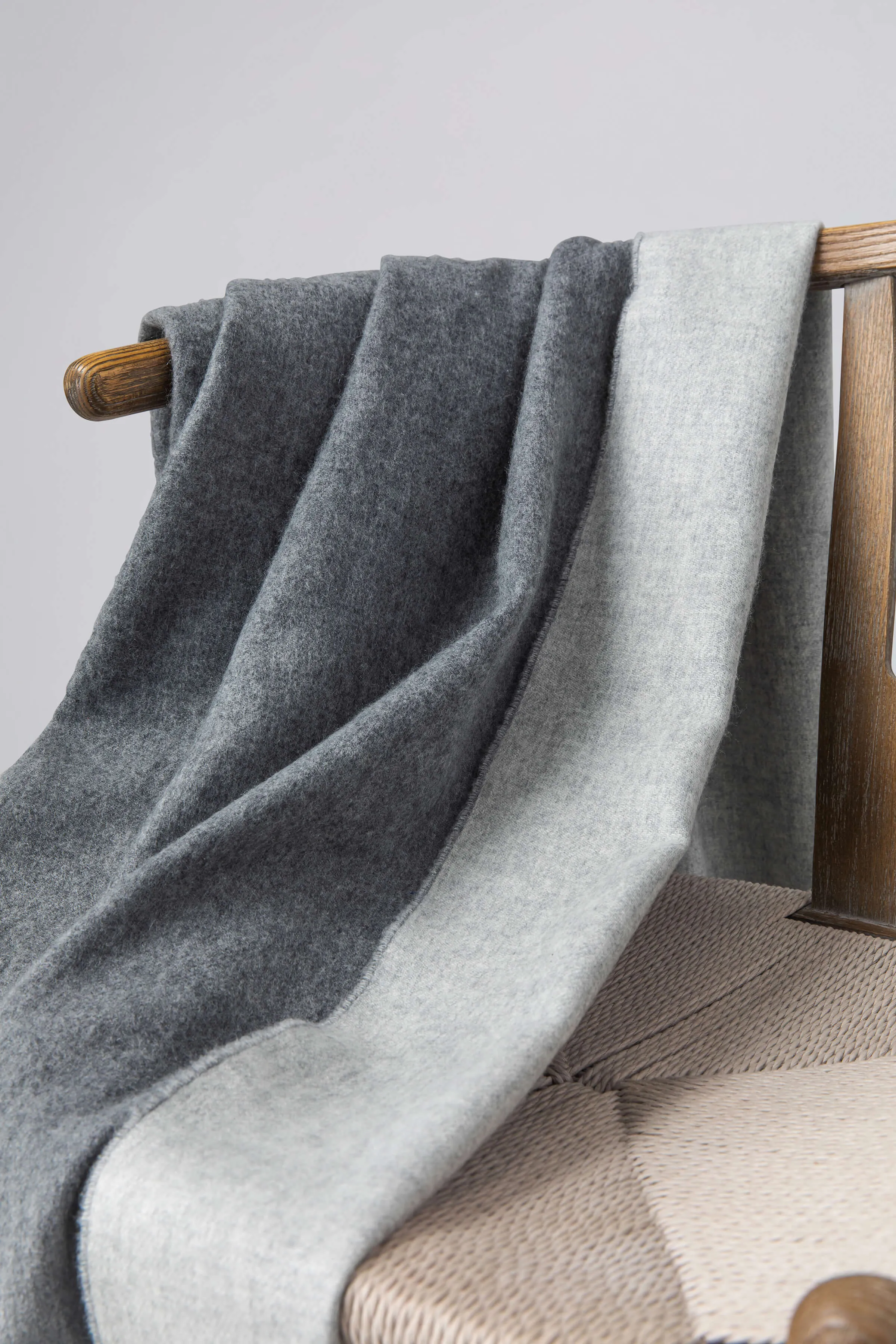 Reversible Mid Grey & Silver Cashmere Throw