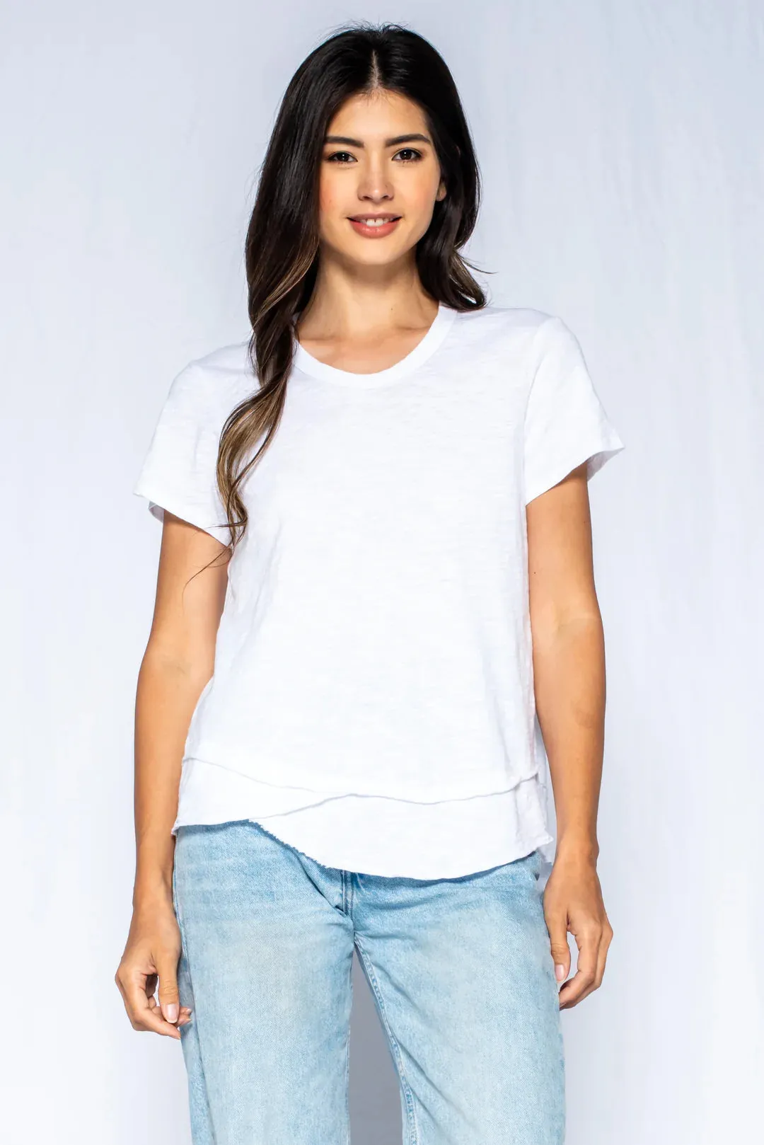 Short Sleeve Mock Layer in white by Wilt