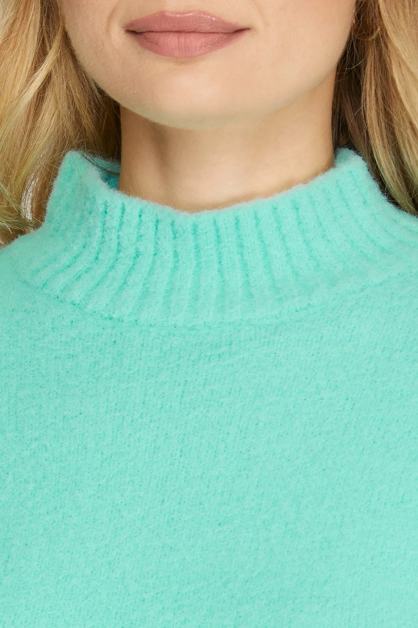 Sky Long Sleeve Mock Neck Fuzzy Sweater