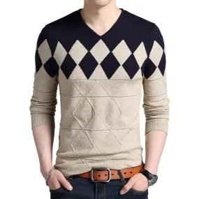 West Louis™ Diamonds Pattern V-Neck Knitted Pullover