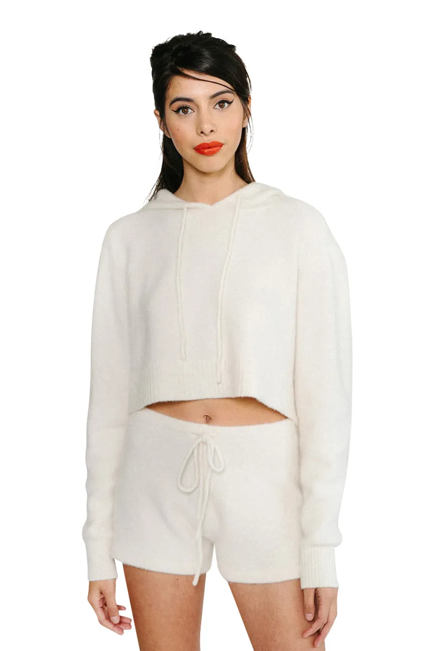 White Ice Cuddle Cashmere Drawstring Shorts